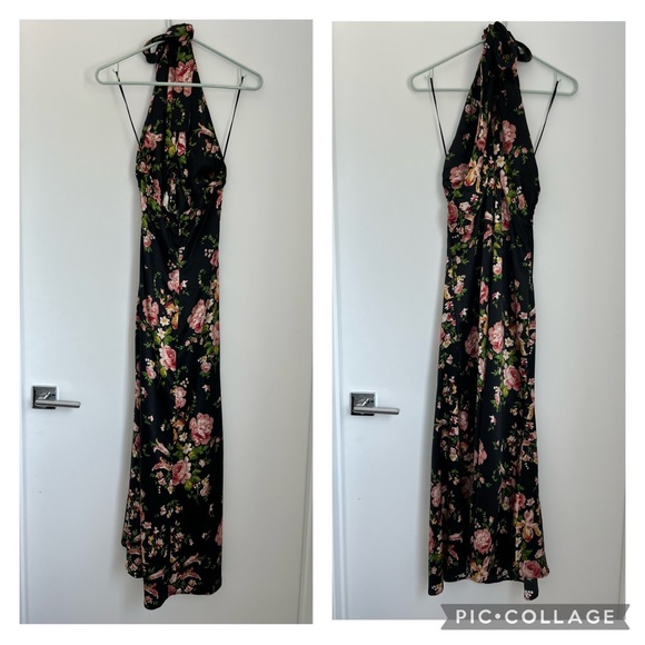 Reformation 4 Maddison Silk Halter Midi Dress Polina Black Floral - Picture 5 of 13